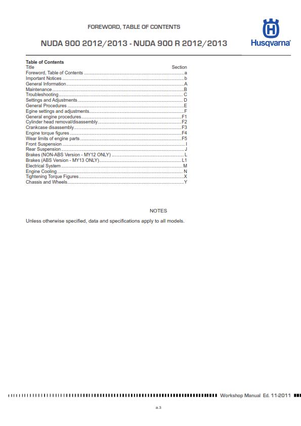 HUSQVARNA NUDA 900 900R 2012 - 2013 REPAIR WORKSHOP SERVICE MANUAL REPRINTED