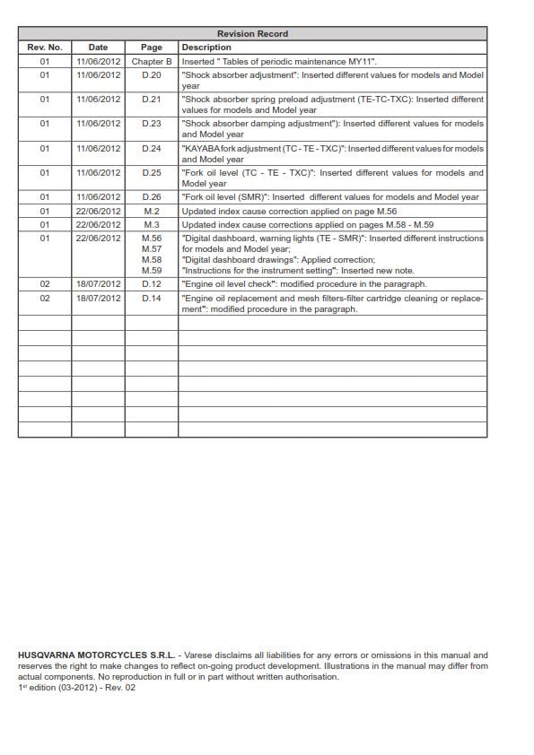 HUSQVARNA TC TE TXC SMR 449 511 2011 - 2013 REPAIR WORKSHOP SERVICE MANUAL
