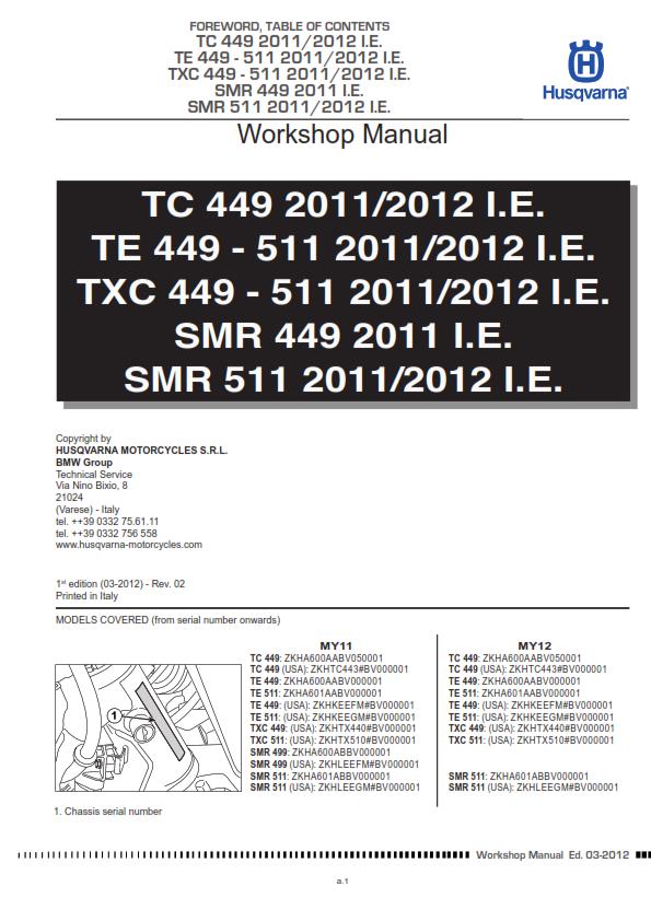 HUSQVARNA TC TE TXC SMR 449 511 2011 - 2013 REPAIR WORKSHOP SERVICE MANUAL