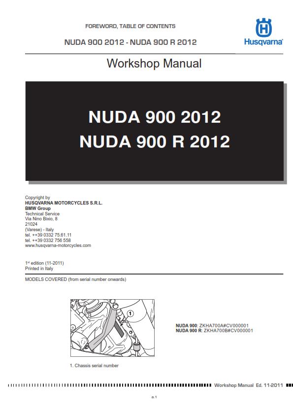 HUSQVARNA NUDA 900 900R 2012 REPAIR WORKSHOP SERVICE MANUAL REPRINTED