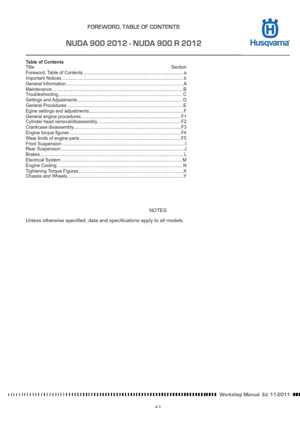 HUSQVARNA NUDA 900 900R 2012 REPAIR WORKSHOP SERVICE MANUAL REPRINTED