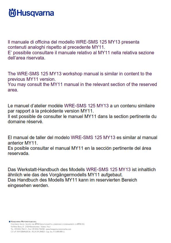 HUSQVARNA 2011-2013 WRE SMS 125 REPAIR WORKSHOP SERVICE MANUAL REPRINTED