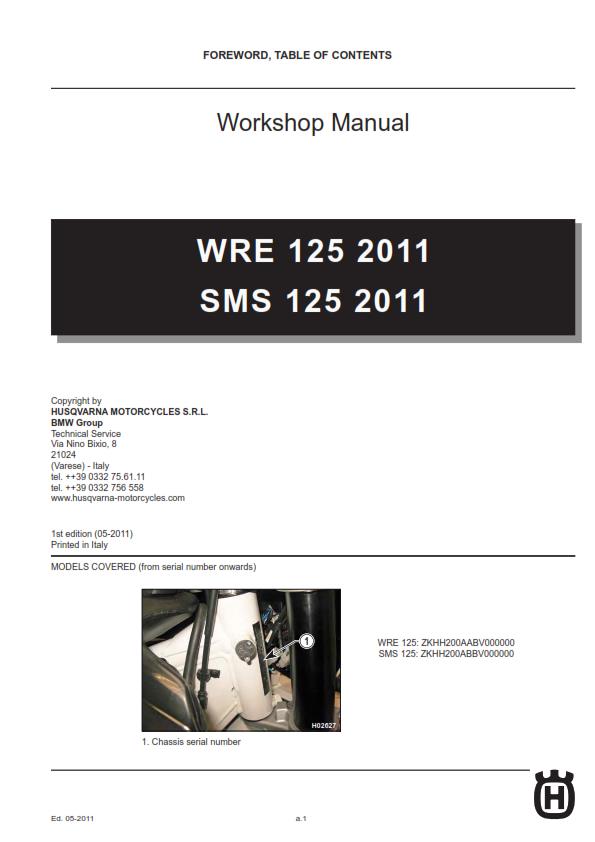 HUSQVARNA 2011-2013 WRE SMS 125 REPAIR WORKSHOP SERVICE MANUAL REPRINTED