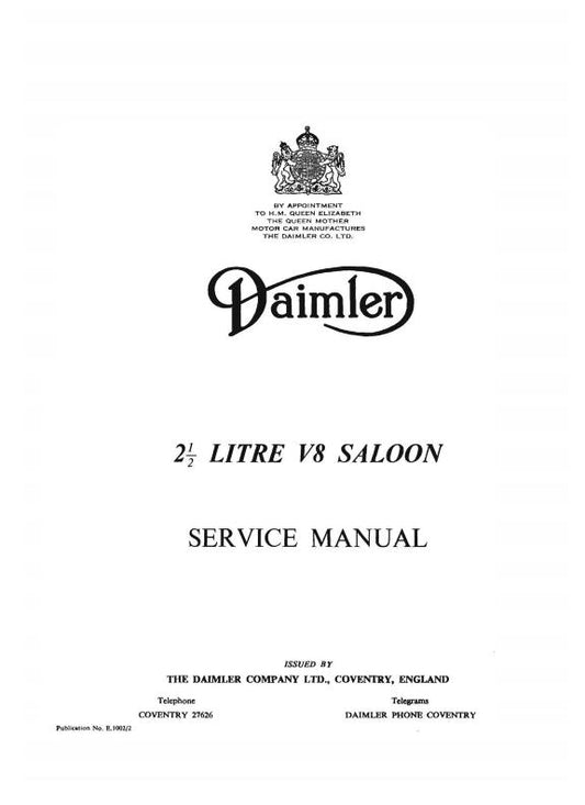 DAIMLER 2.5L V8 SALOON 1962 - 1969 SERVICE WORKSHOP REPAIR MANUAL REPRINTED