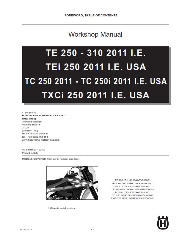 HUSQVARNA 2011 TE TEI TC TXCI 250 310 REPAIR WORKSHOP SERVICE MANUAL REPRINTED