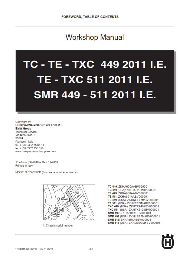 HUSQVARNA 2011 TC TE TXC SMR 449 511 REPAIR WORKSHOP SERVICE MANUAL REPRINTED
