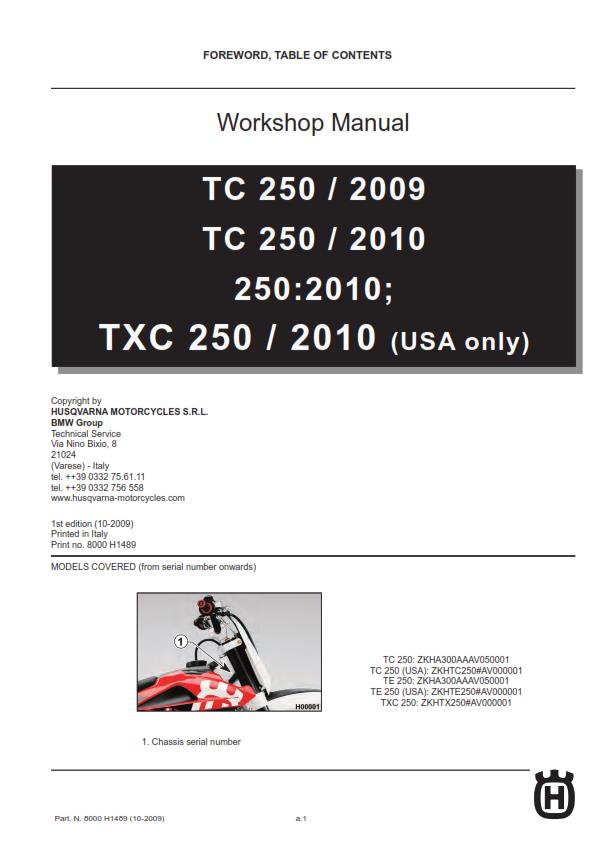HUSQVARNA TC TE TXC 250 2010 REPAIR WORKSHOP SERVICE MANUAL REPRINTED COMB BOUND
