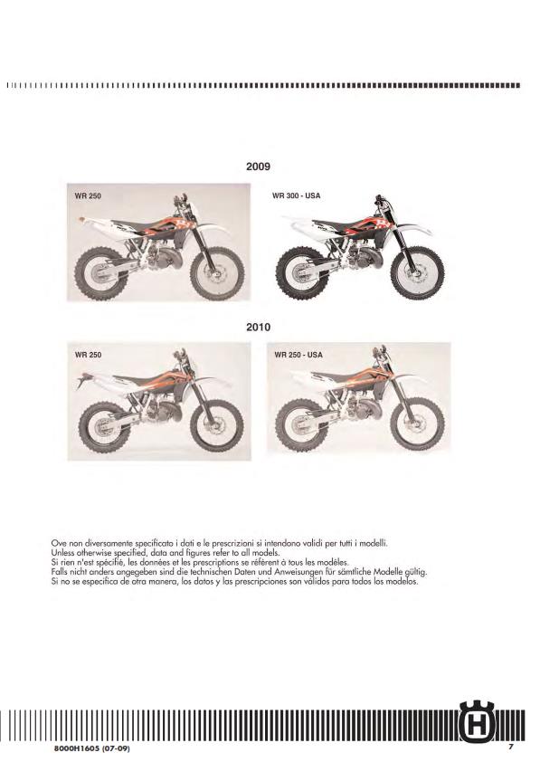 HUSQVARNA WR 250 2009 - 2010 REPAIR WORKSHOP SERVICE MANUAL REPRINTED COMB BOUND