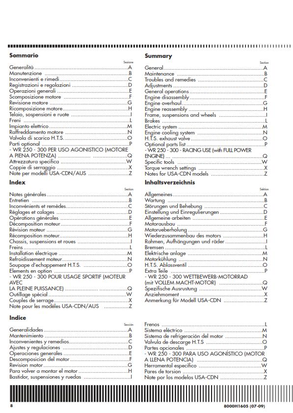 HUSQVARNA WR 250 2009 - 2010 REPAIR WORKSHOP SERVICE MANUAL REPRINTED COMB BOUND