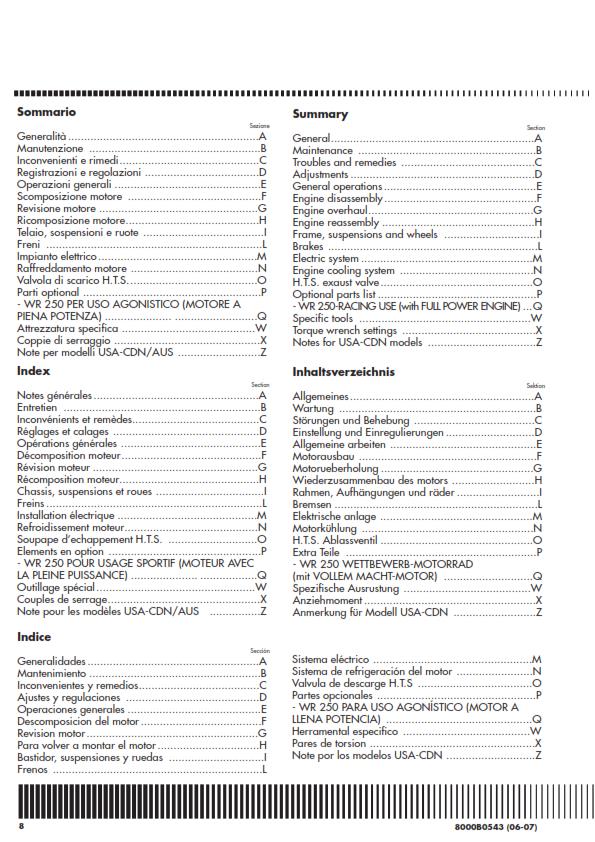 HUSQVARNA WR 250 2008 REPAIR WORKSHOP SERVICE MANUAL REPRINTED COMB BOUND