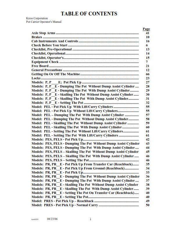 KRESS SLAG-AWAY SLAG POT CARRIER OPERATOR MANUAL REPRINTED 2006 EDITION