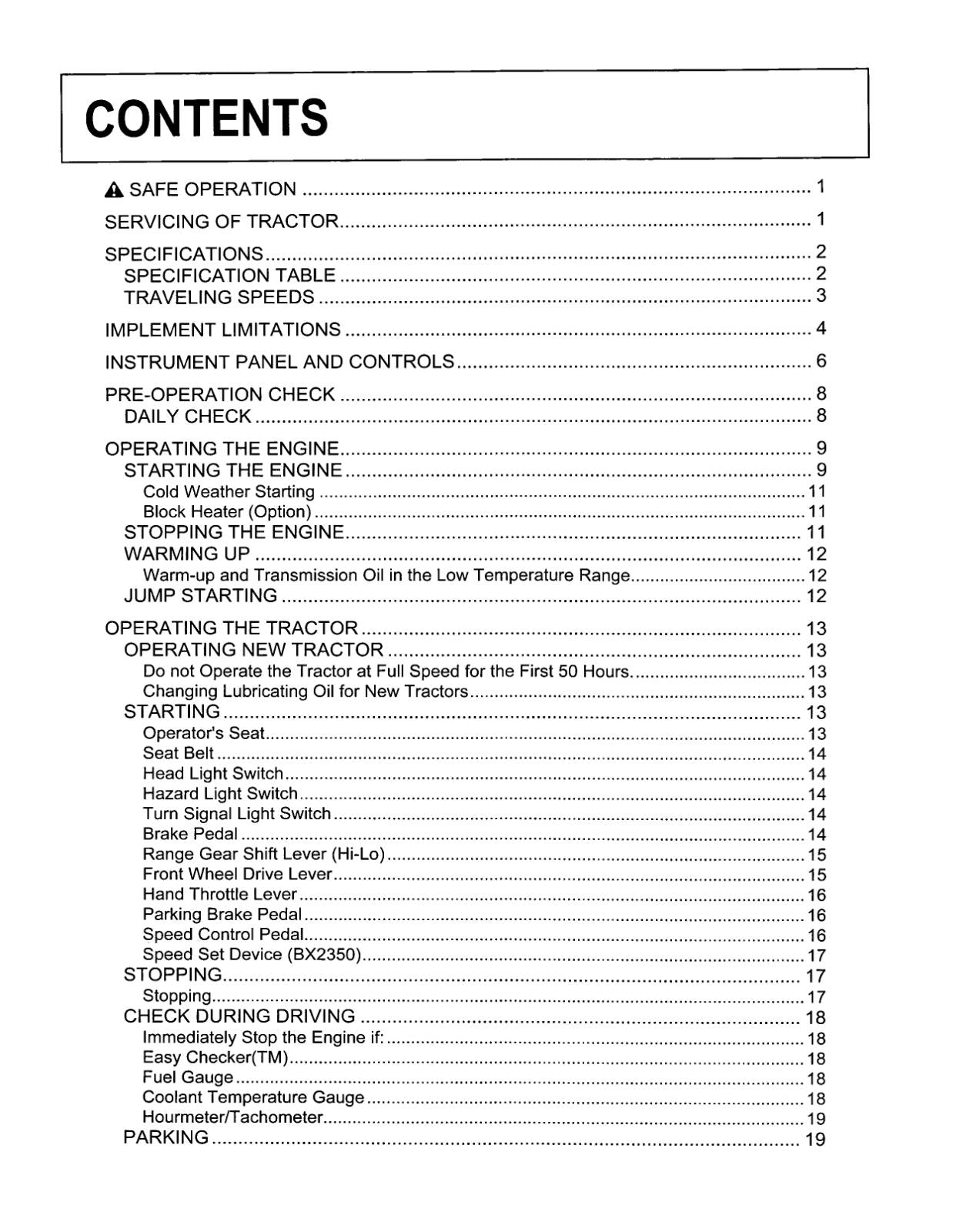 KUBOTA TRACTOR BX1850 BX2350 OPERATOR MANUAL REPRINTED COMB BOUND