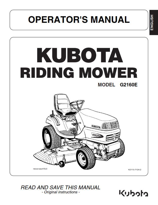KUBOTA RIDING MOWER G2160E OPERATOR MANUAL REPRINTED COMB BOUND