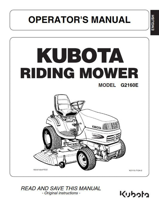 KUBOTA RIDING MOWER G2160E OPERATOR MANUAL REPRINTED COMB BOUND