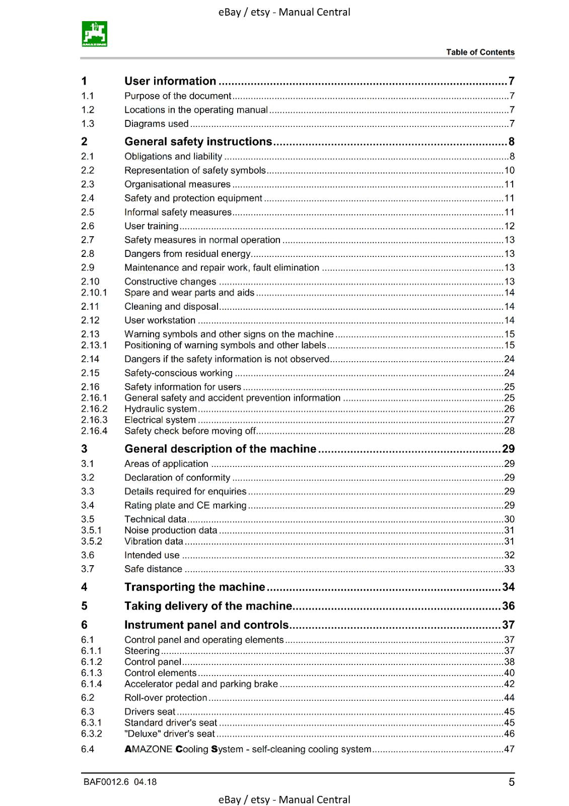 AMAZONE PROFIHOPPER PH-1250 zDRIVE iDRIVE 4WDi OPERATOR MAINTENANCE MANUAL