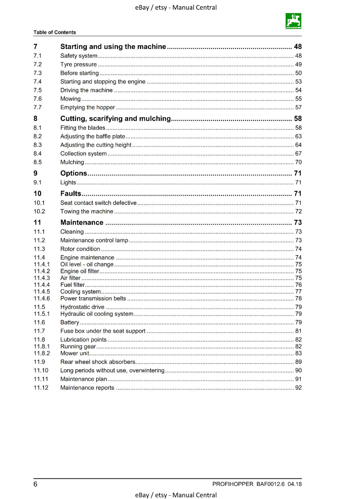 AMAZONE PROFIHOPPER PH-1250 zDRIVE iDRIVE 4WDi OPERATOR MAINTENANCE MANUAL