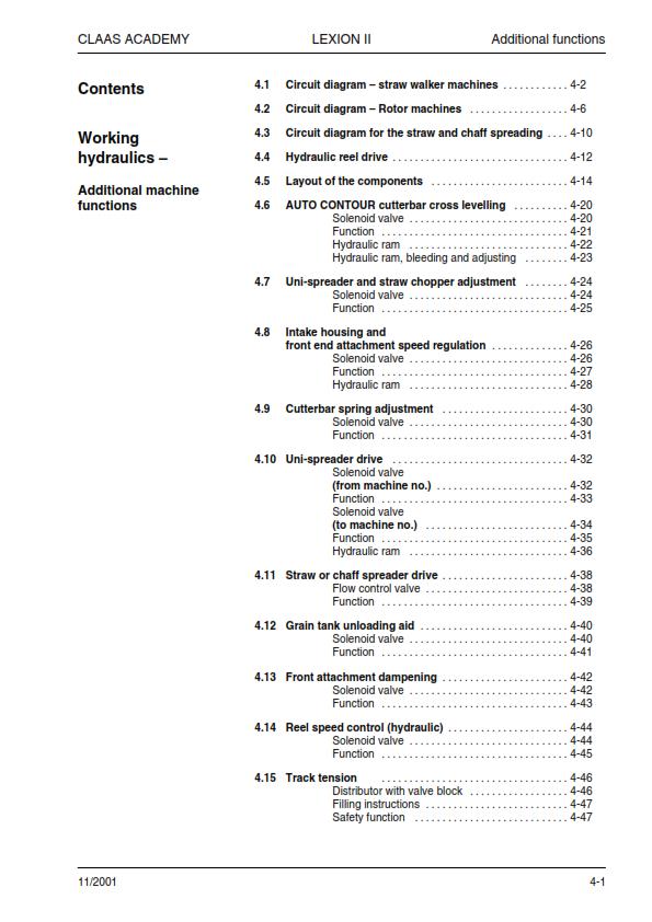 CLAAS LEXION 480 - 405 TECHNICAL HYDRAULIC  SYSTEMS MANUAL PRINTED COMB BOUND
