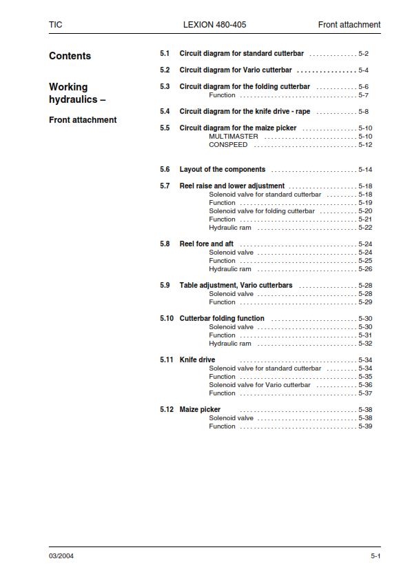 CLAAS LEXION 480 - 405 TECHNICAL HYDRAULIC  SYSTEMS MANUAL PRINTED COMB BOUND
