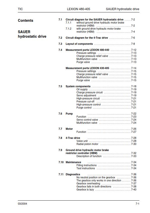CLAAS LEXION 480 - 405 TECHNICAL HYDRAULIC  SYSTEMS MANUAL PRINTED COMB BOUND