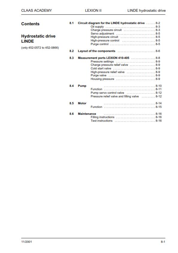 CLAAS LEXION 480 - 405 TECHNICAL HYDRAULIC  SYSTEMS MANUAL PRINTED COMB BOUND