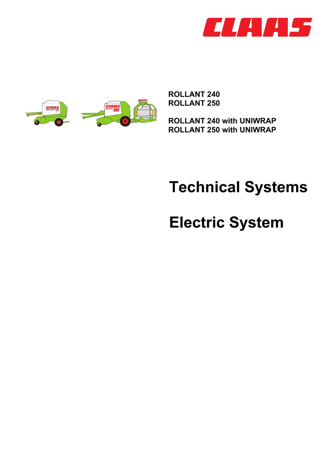 CLAAS ROLLANT 240 250 WITH UNIWRAP TECHNICAL ELECTRIC MANUAL PRINTED COMB BOUND