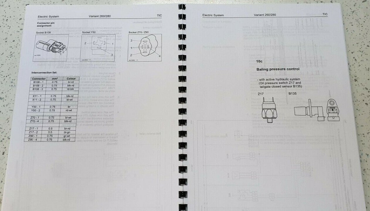 CLAAS VARIANT 260 280 TECHNICAL & ELECTRIC SYSTEMS MANUAL PRINTED COMB BOUND