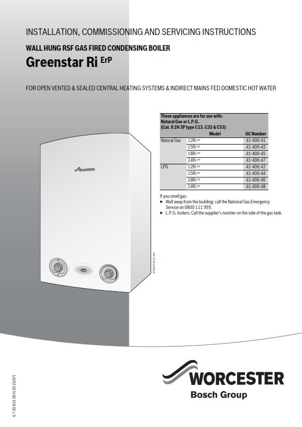 WORCESTER GREENSTAR Ri ErP INSTALLATION COMMISSIONING SERVICING MANUAL REPRINTED