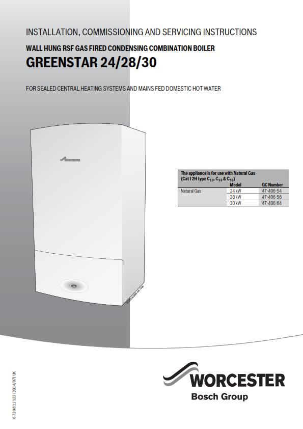 WORCESTER GREENSTAR 24 28 30 INSTALLATION COMMISSIONING SERVICING MANUAL REPRINT