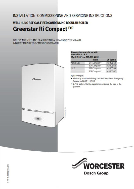 WORCESTER GREENSTAR Ri COMPACT ErP INSTALLATION SERVICING MANUAL REPRINT