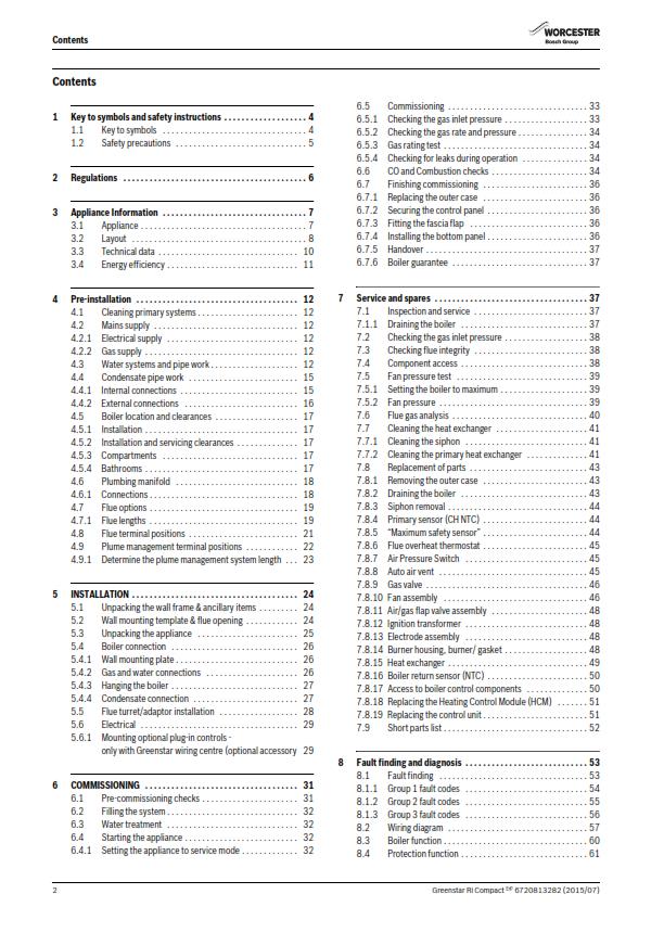 WORCESTER GREENSTAR Ri COMPACT ErP INSTALLATION SERVICING MANUAL REPRINT