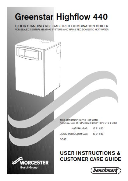 WORCESTER GREENSTAR HIGHFLOW 440 USER & CARE MANUAL REPRINT