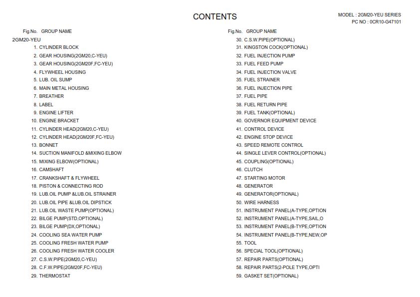 YANMAR 2GM20 2GM20C 2GM20F 2GM20FC MARINE DIESEL ENGINE PARTS MANUAL REPRINTED