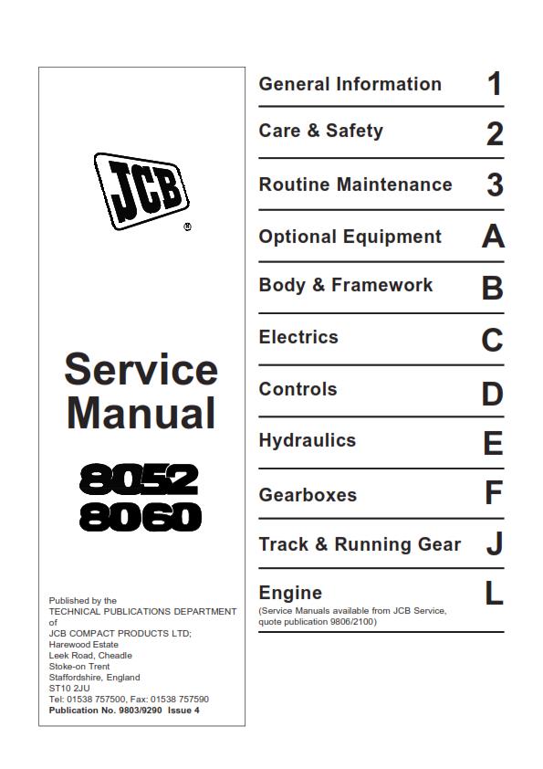 JCB 8052 8060 SERVICE MANUAL ISSUE 4  REPRINTED