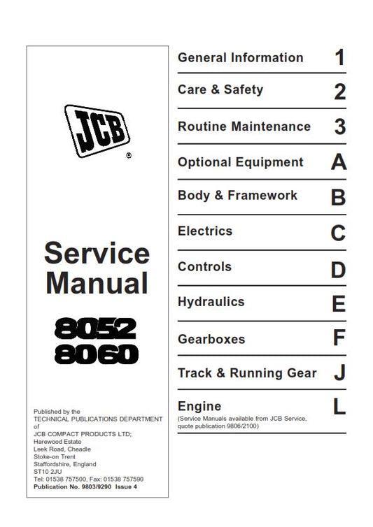 JCB 8052 8060 SERVICE MANUAL ISSUE 4  REPRINTED