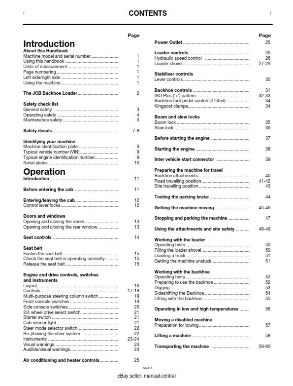 JCB  4CX BACKHOE LOADER OPERATOR MANUAL MAR 96 EDITION REPRINTED
