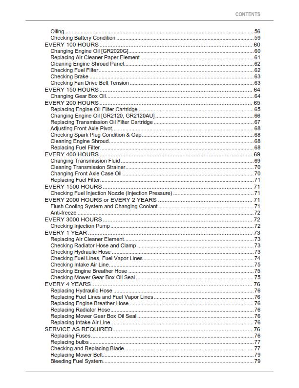 KUBOTA LAWN TRACTOR GR2020G GR2120 GR2120AU OPERATORS MANUAL REPRINTED 2017