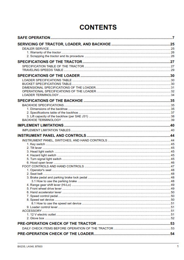 KUBOTA TRACTOR BX23S LA340 BT603 OPERATOR MANUAL REPRINTED 2016 EDITION