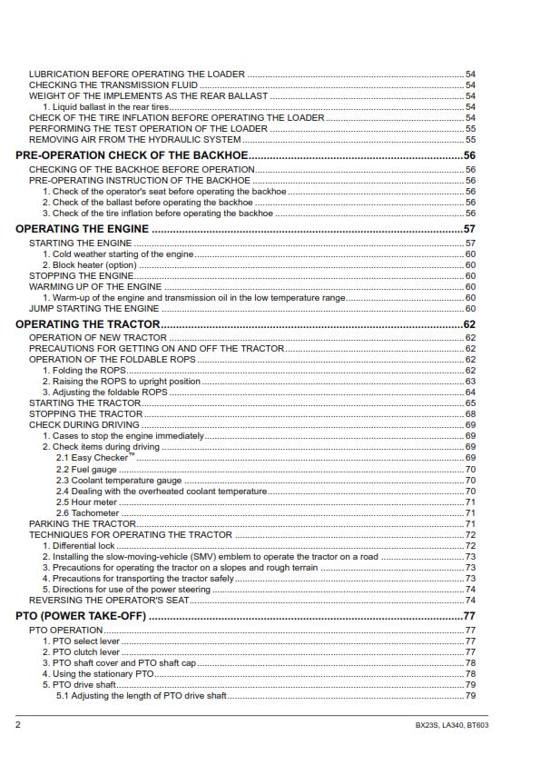 KUBOTA TRACTOR BX23S LA340 BT603 OPERATOR MANUAL REPRINTED 2016 EDITION