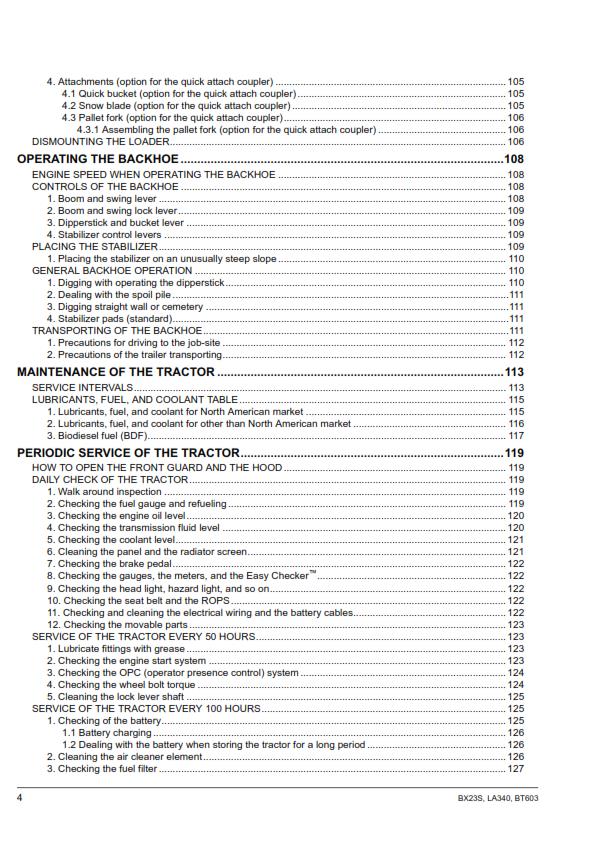 KUBOTA TRACTOR BX23S LA340 BT603 OPERATOR MANUAL REPRINTED 2016 EDITION