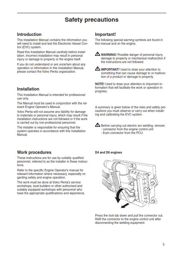 VOLVO PENTA D4 D6 D9 D12 D16 ELECTRONIC VESSEL CONTROL EVC MANUAL REPRINTED 2007