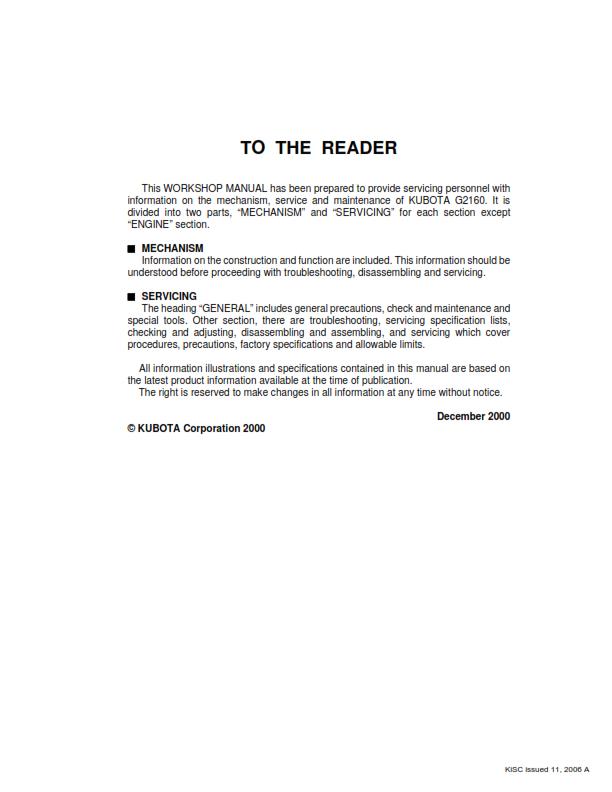 KUBOTA TRACTOR G2160 G2160-R48S G2460G WORKSHOP SERVICE MANUAL REPRINTED