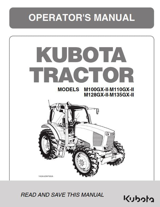 KUBOTA TRACTOR M100 M110 M126 M135 GX-II OPERATORS MANUAL REPRINTED 2014