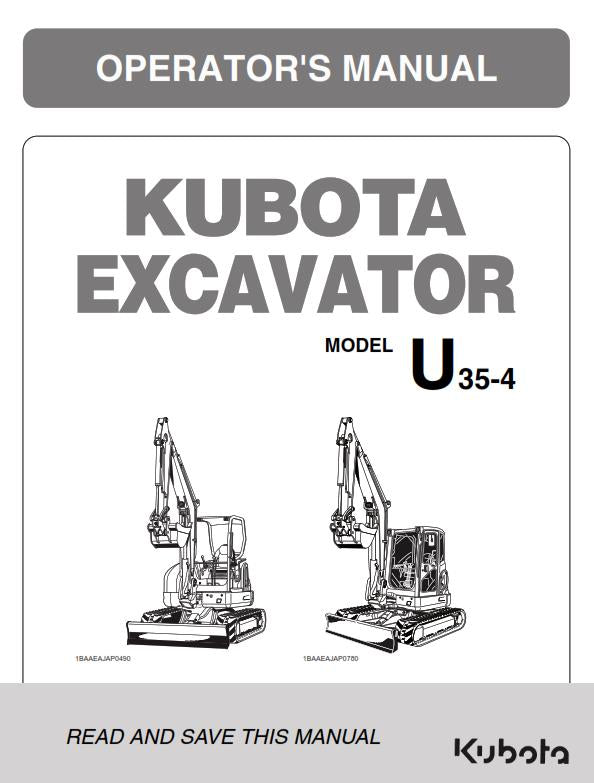 KUBOTA EXCAVATOR U35-4 OPERATORS MANUAL REPRINT COMB BOUND 2012 EDITION