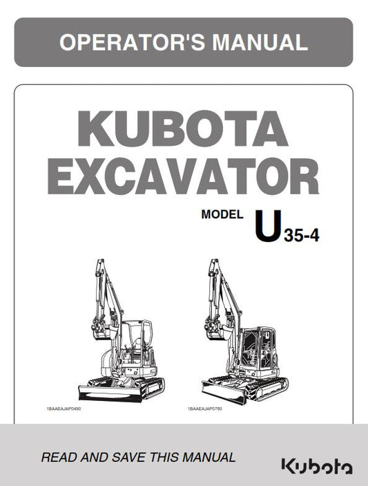 KUBOTA EXCAVATOR U35-4 OPERATORS MANUAL REPRINT COMB BOUND 2012 EDITION