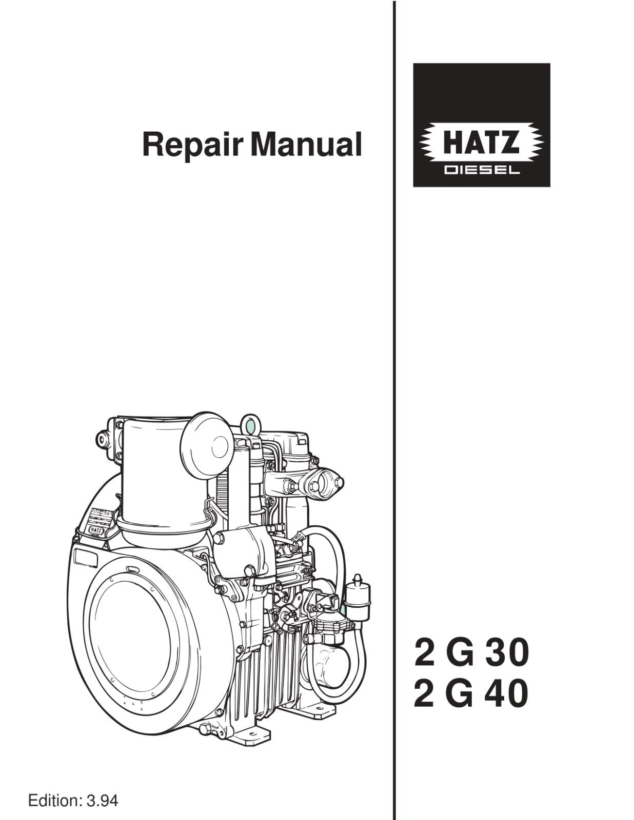 HATZ ENGINE 2 G 30 40 WORKSHOP SERVICE REPAIR MANUAL REPRINT COMB BOUND 1994