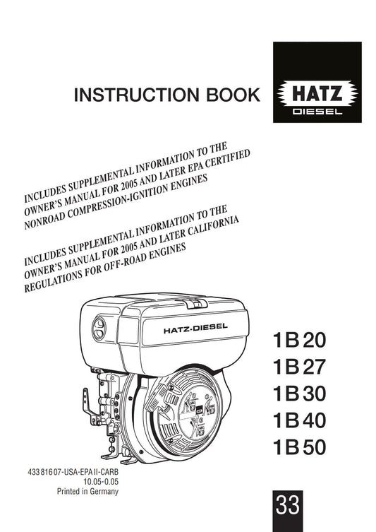 HATZ DIESEL ENGINE 1B 20 27 30 40 50 INSTRUCTION BOOK REPRINT COMB BOUND