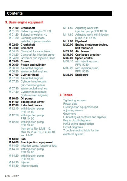 HATZ DIESEL ENGINE H2-3L30 2-4L30 L31 L40 L41 2-4M31 M40 M41 WORKSHOP MANUAL