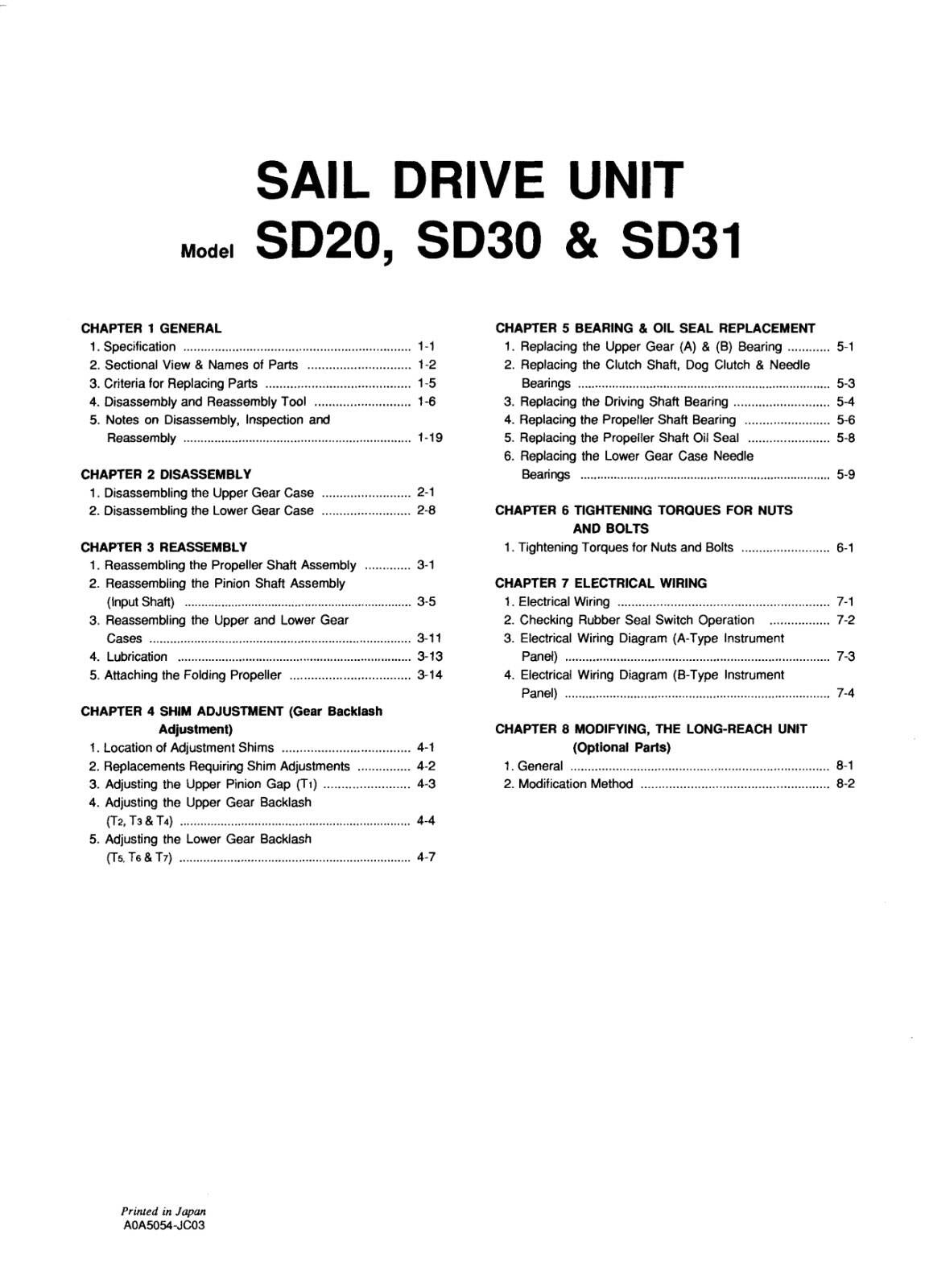 YANMAR SAIL DRIVE SD20 SD30 SD31 SERVICE MANUAL REPRINTED COMB BOUND