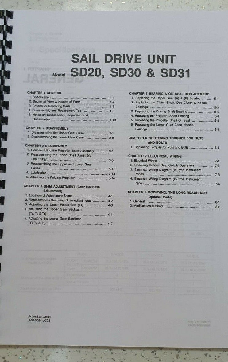 YANMAR SAIL DRIVE SD20 SD30 SD31 SERVICE MANUAL REPRINTED COMB BOUND