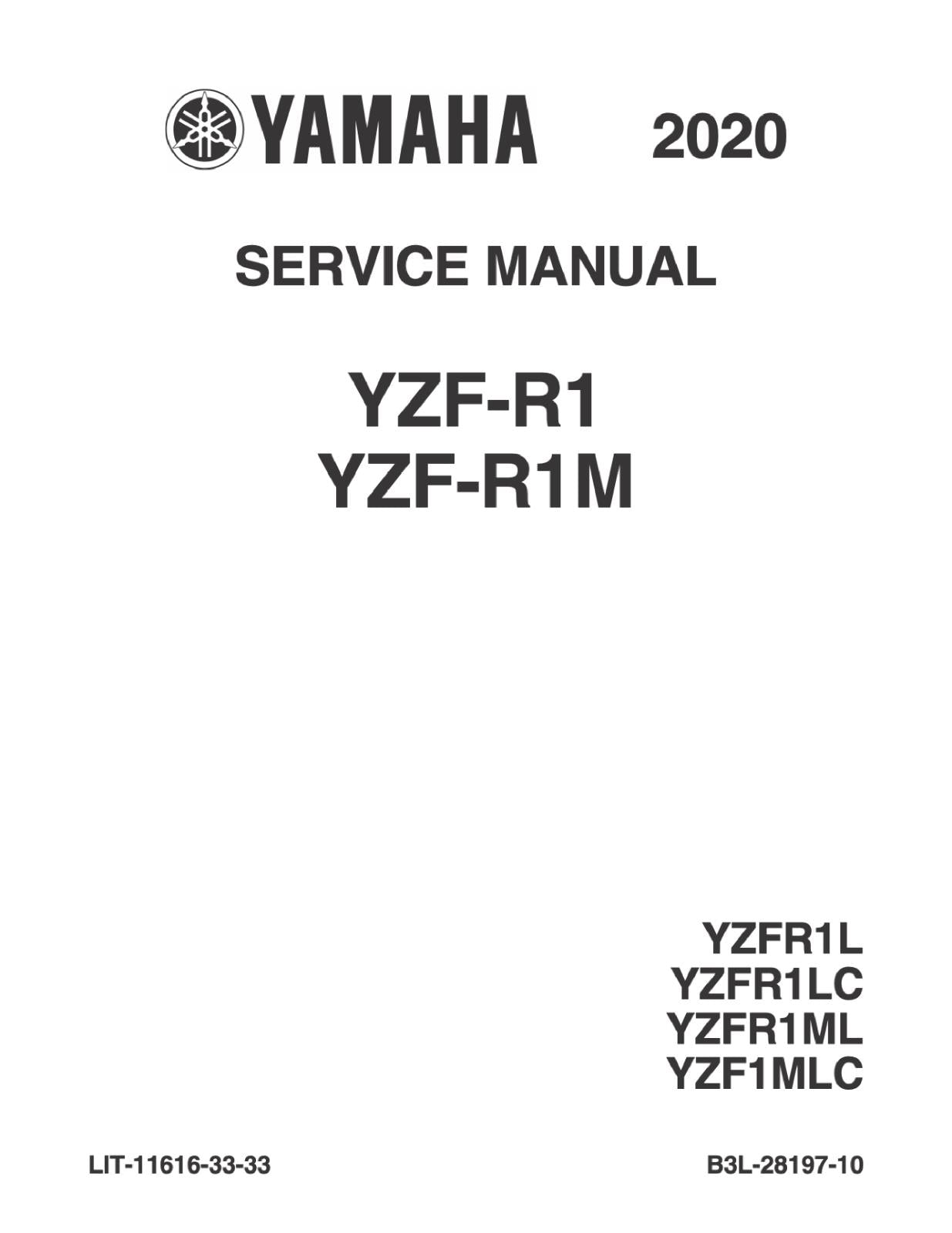 YAMAHA YZF-R1 YZF-R1M 2020 SERVICE MANUAL REPRINTED COMB BOUND